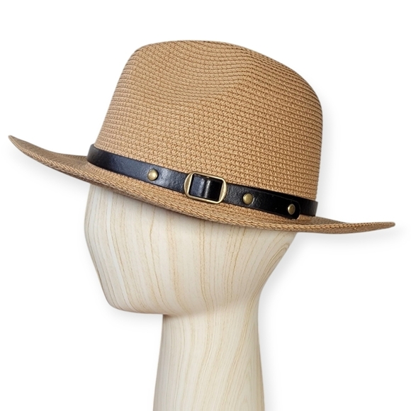 Multitrust Tan Fedora Sun Hat with Black Band Womens One Size - Picture 1 of 13
